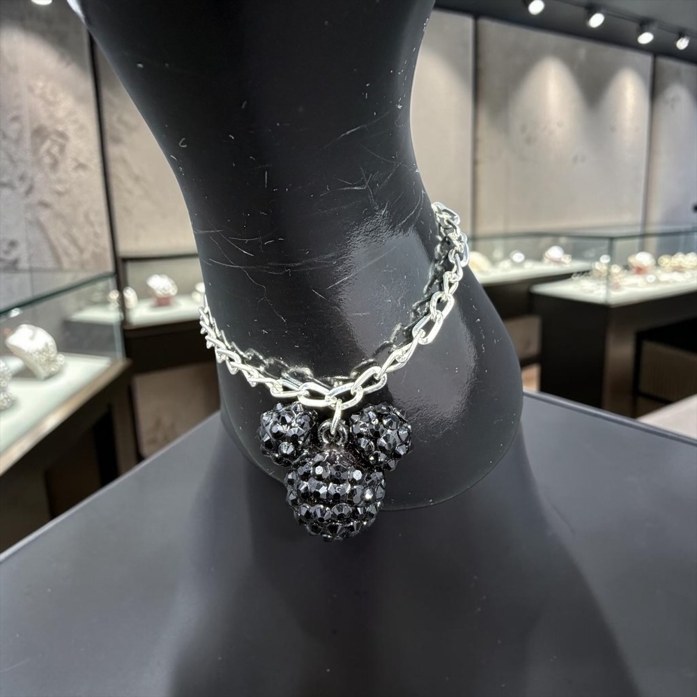 Disney Parks Mickey Mouse‎ Black Crystal Pave Charm Bracelet Silver Tone NEW